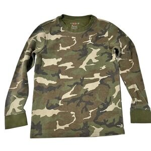Jordan Boys XL Camo Waffle Knit Thermal Long Sleeve Shirt Green Jumpman Logo